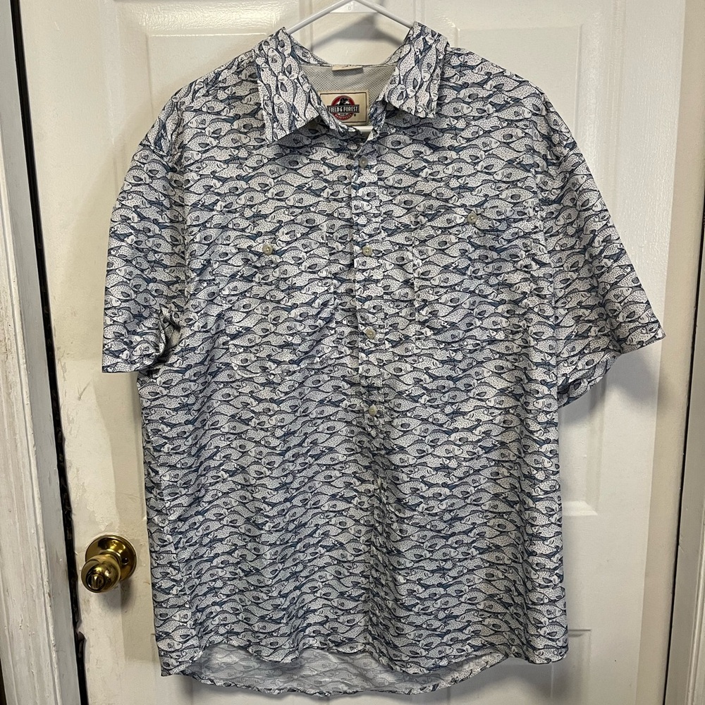 Field and Forest xl Nautical Blue Fish Print Casual Shirt